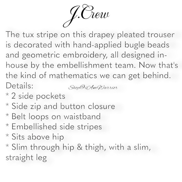 J.Crew Collection NWT navy embellished tuxedo striped pants *shop@iamwarrior - Picture 9 of 11